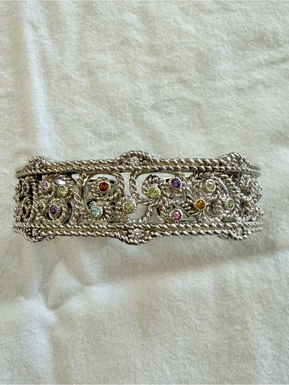 Judith Ripka Tree of Life Cuff Bracelet Sterling Silver 925 Multicolor Gemstones